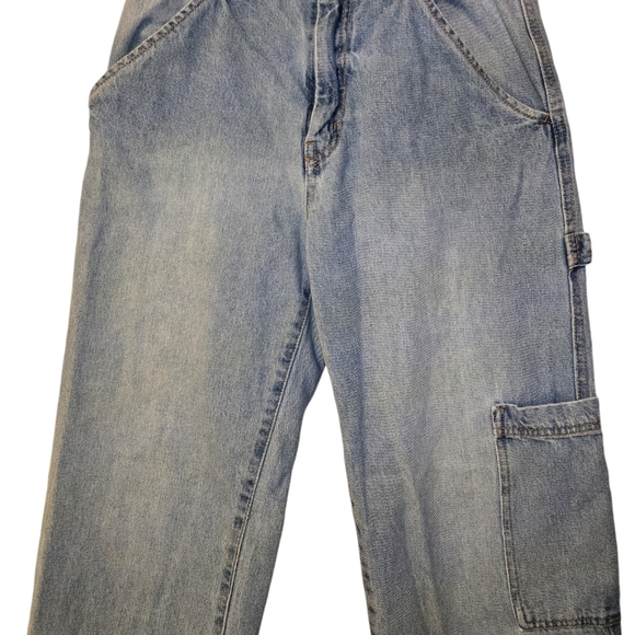 H&M Cargo Jeans Denim Blue Acid Wash Wide Leg High Rise Waisted Pockets y2k sz 4 - Picture 2 of 8